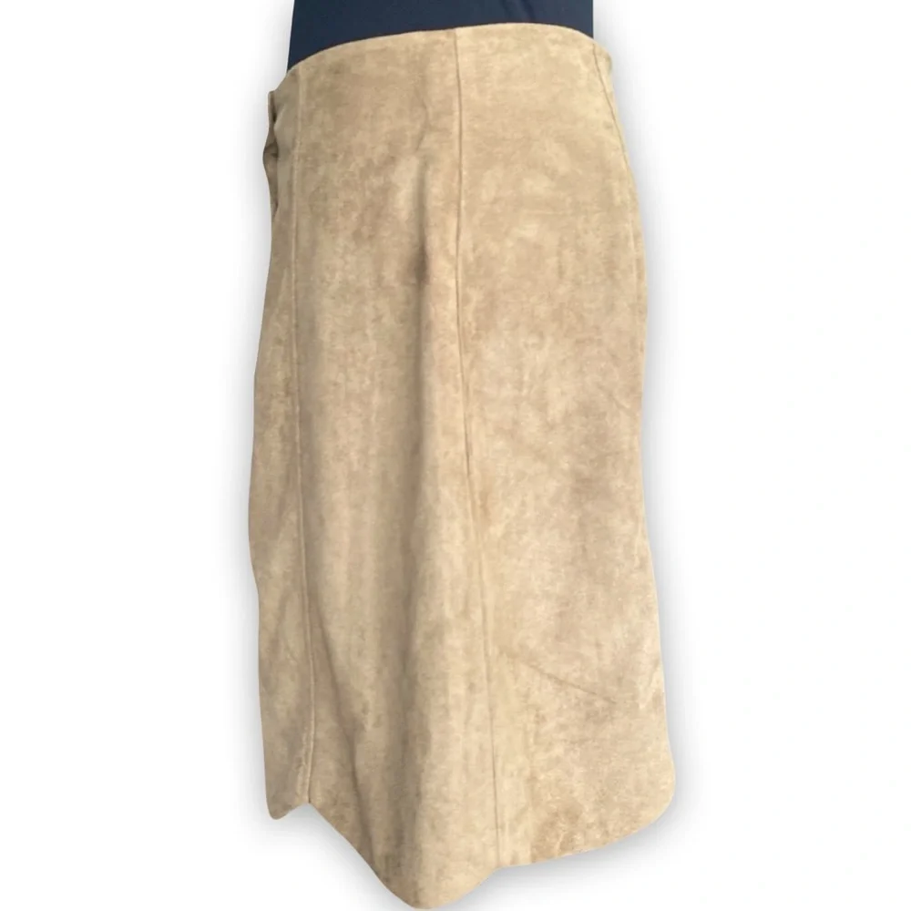 Blue Rain Vegan Suede Lined Scalloped Tan Mini Skirt